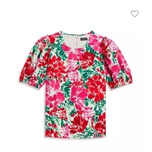Vineyard Vines Puff Sleeve Top cotton and Silk “Brush Floral Marsh” pattern